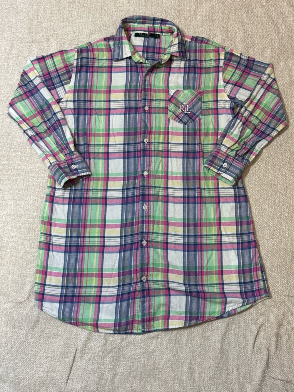 Lauren Ralph Lauren Plaid Shirt S Madras RL Logo Preppy Coastal Old Money